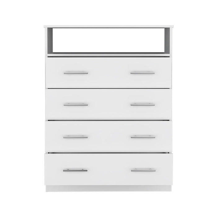 Four Drawer Standard Chest With Open Shelf - White