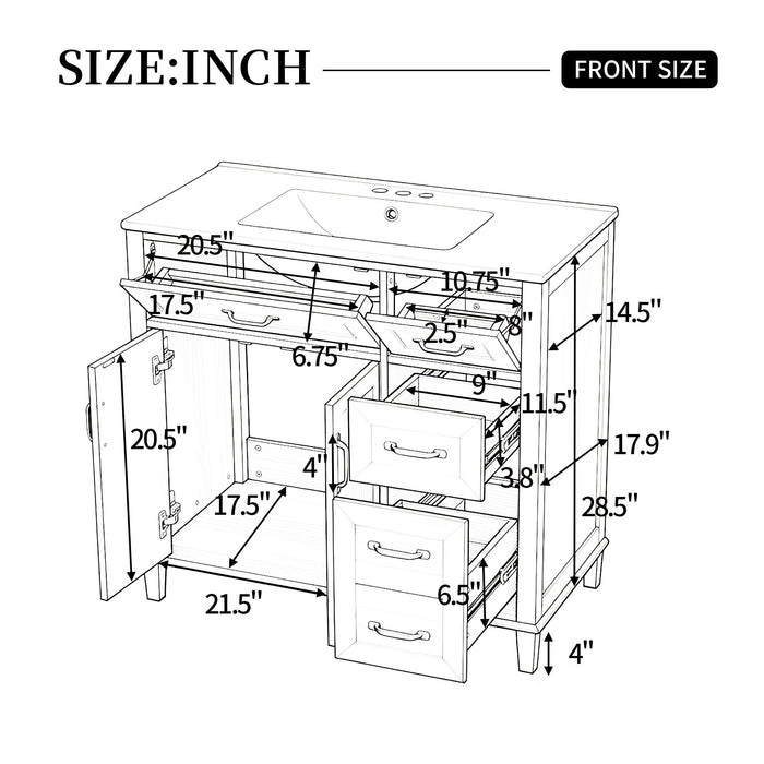 Bathroom Vanity With Sink, Soft Close Doors & Drawers - Wood Noble House