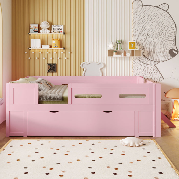 Platform Bed With Guardrail And Drawer Dreamland