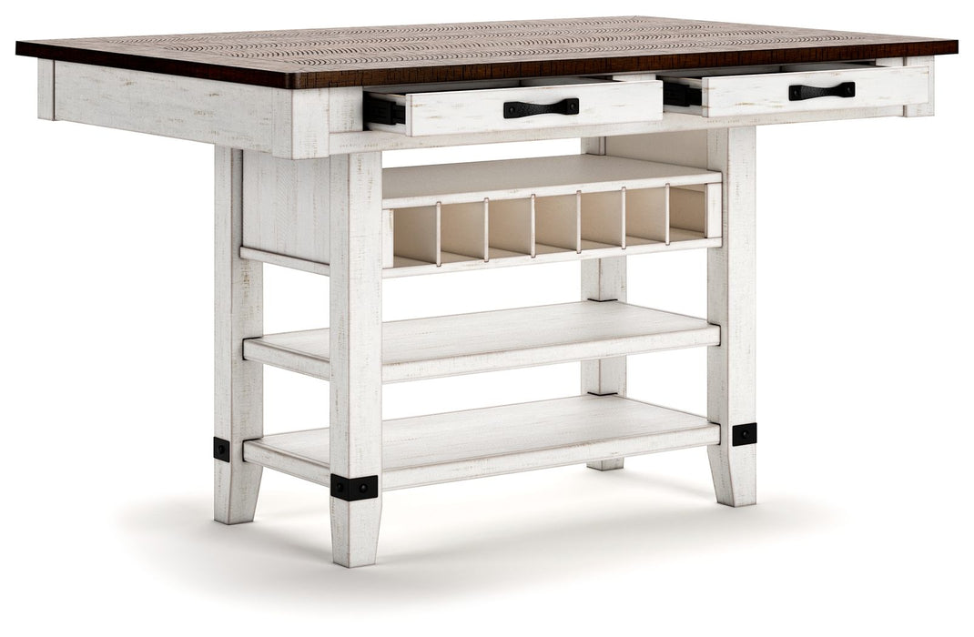Valebeck - 5 Pc. - Counter Table With Wine Rack, 4 Swivel Stools - White / Brown Signature Design by Ashley®