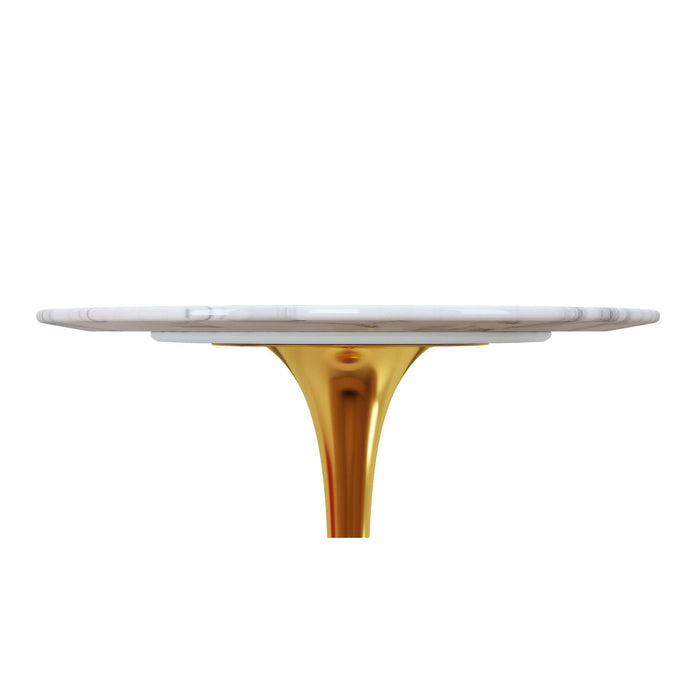 Rounded Marble And Metal Bar Table - White And Gold