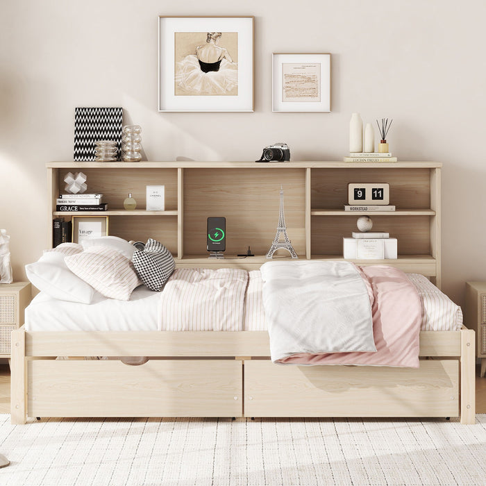 Bed Frame With Side Bookshelves, 2 Drawers, And Built In USB Port Home Essentials