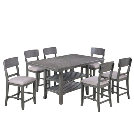 7 Piece Counter Height Dining Set With Storage Shelves, Table & 6 High Chairs - Gray Home Essentials