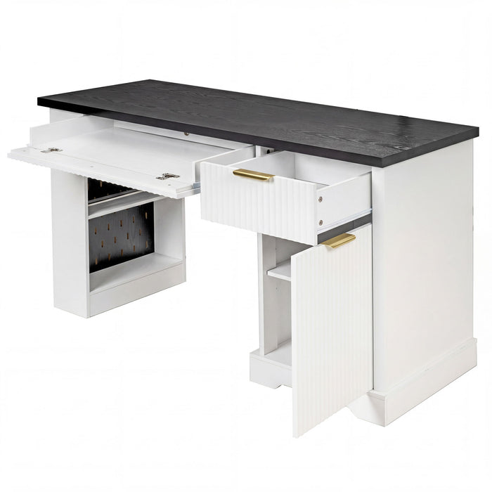 Modern Fluted Office Desk With Storage Cabinet Home Essentials