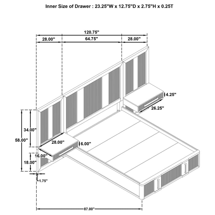 Moraga - Queen Wall Panel Storage Bed With Integrated Nightstands - Ash Brown