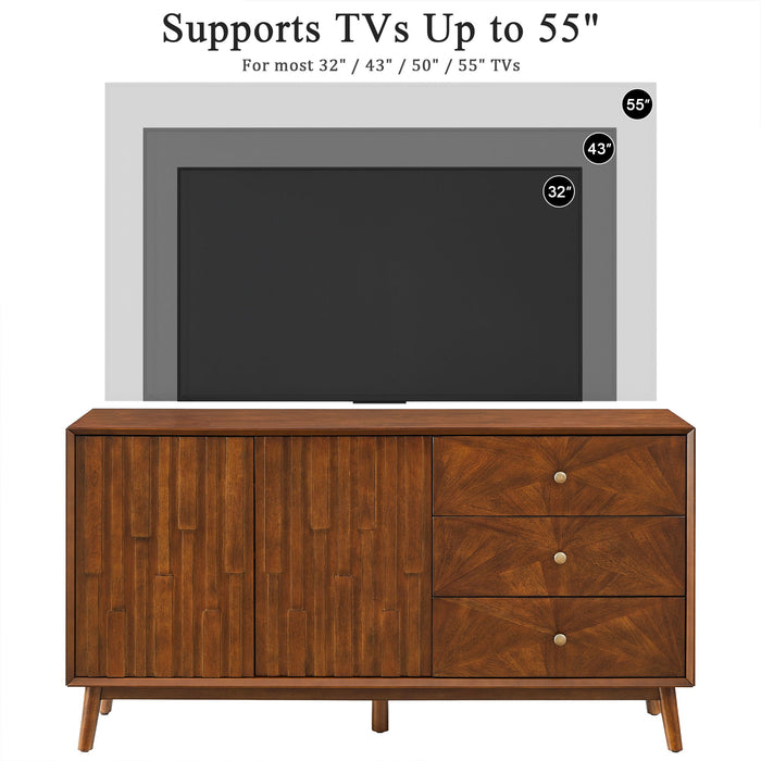 TV Stand With Storage, Entertainment Center, 3 Drawers And 2 Doors For Living Room - Walnut Home Essentials
