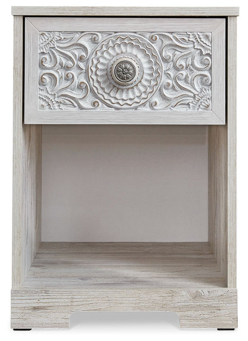Paxberry - One Drawer Night Stand - Open Cubby - Whitewash Signature Design by Ashley®