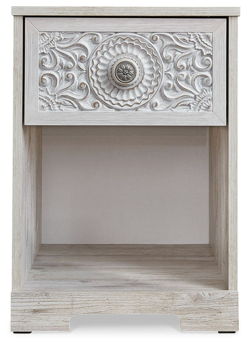 Paxberry - One Drawer Night Stand - Open Cubby - Whitewash Signature Design by Ashley®