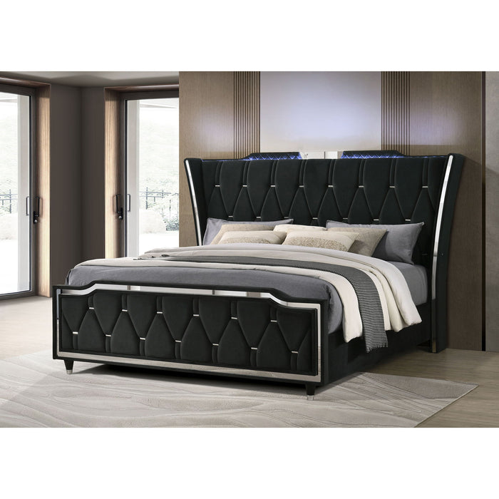 Mika - LED Upholstered Bed With Tufted Wingback Headboard And Ambient Lighting Furniture Max