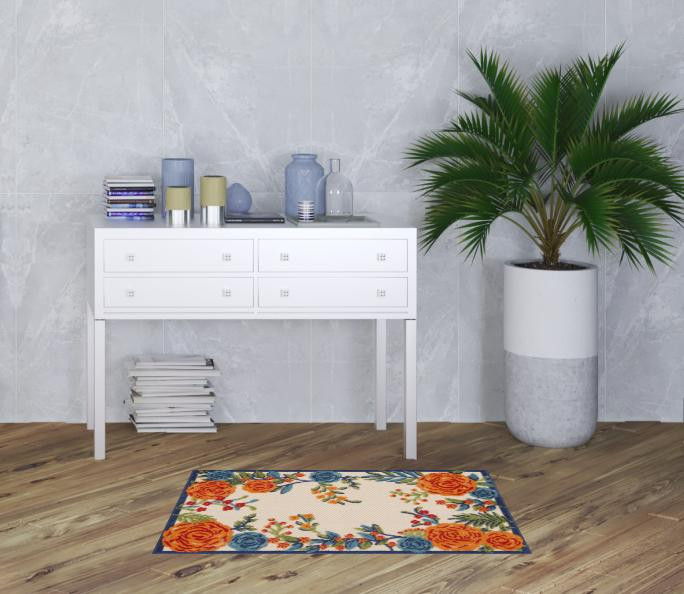 3' X 4' Floral Power Loom Area Rug - Blue / Orange