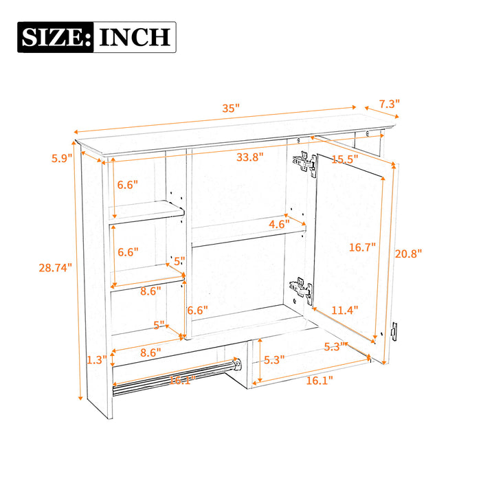 Wall Mount 2 In 1 Mirror Cabinet With Adjustable Shelves, Open Storage, For Bathroom Vanity - White Hearth and Haven