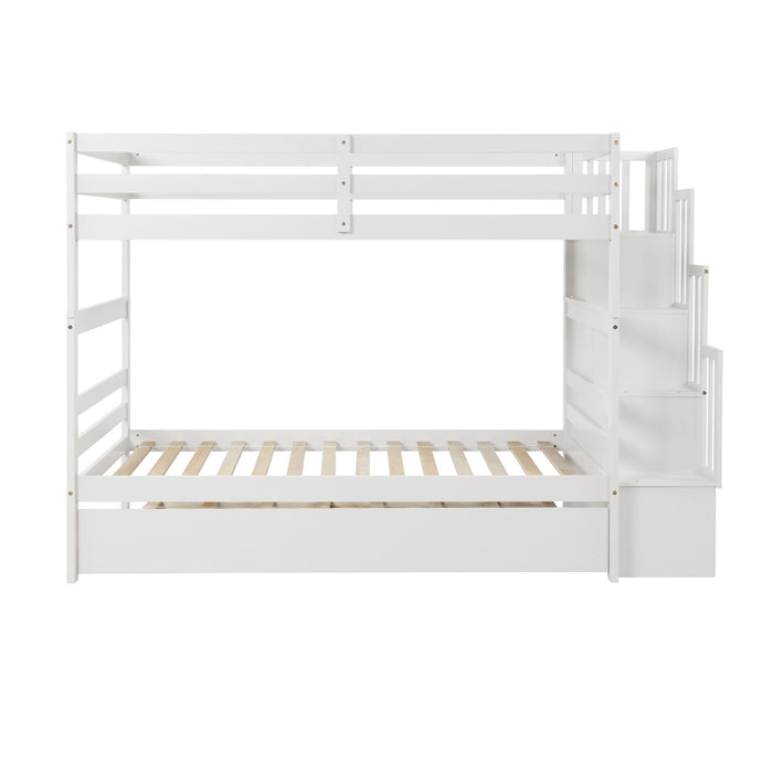 Twin Over Twin Bunk Beds With Twin Trundle And Stairway Storage Function Home Essentials