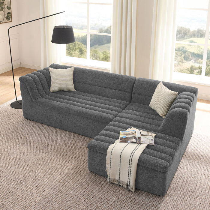 Upholstered L-Shaped Modular Sectional Sofa With Chaise, Wave-Shaped Armrest Home Essentials