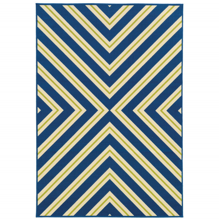 9' X 13' Geometric Stain Resistant Area Rug Outdoor / Indoor - Ivory / Blue