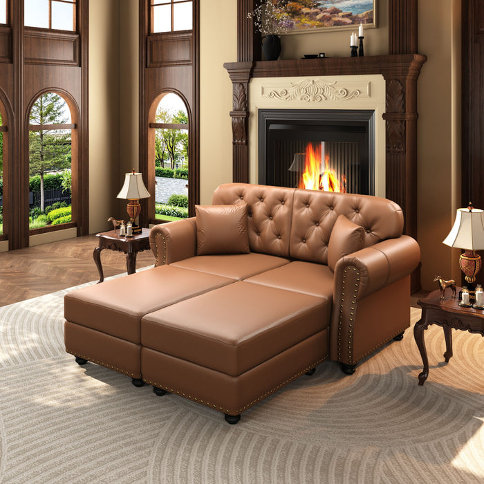 Upholstered Sofa With Nailhead Trim, Rolled Armrests With Ottoman Home Essentials