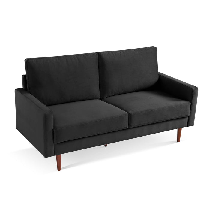 Velvet Sofa With Dark Brown Legs - Black