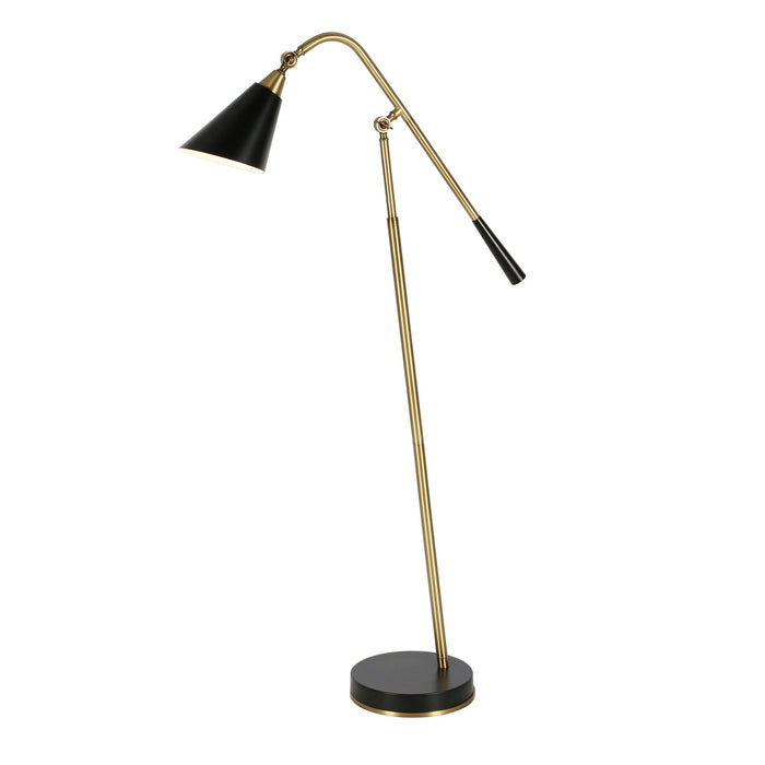 Swing Arm Floor Lamp With Black Cone Shade - Black