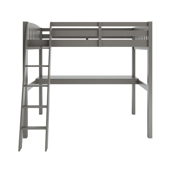 Solid Wood Twin Size Loft Bed with Desk and Storage - Gray