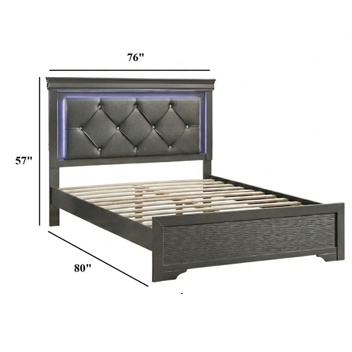 Tufted Headboard Bed With LED Lighting Home Essentials