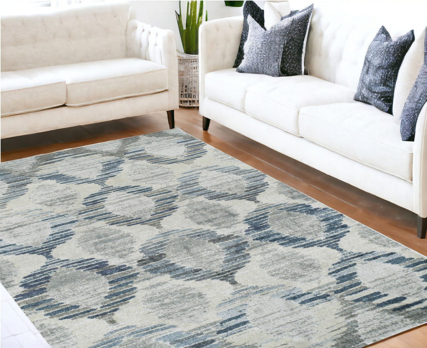 8' x 11' Geometric Area Rug - Blue And Ivory