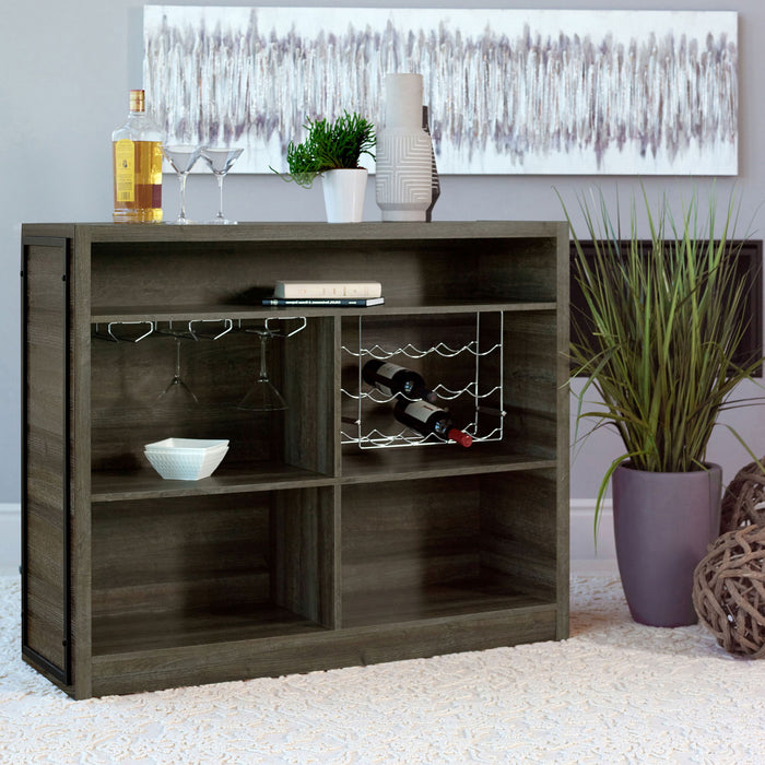 Garrison - 5 Shelf Home Bar Wine Cabinet With Stemware Racks And 12 Bottle Wine Storage - Oak Furniture Max