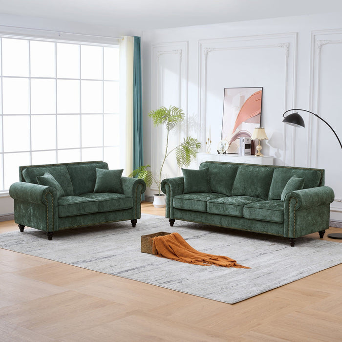 Modern 3 And 2 Seater Sofa With Rolled Arms, Tufted Upholstered Couch Home Essentials