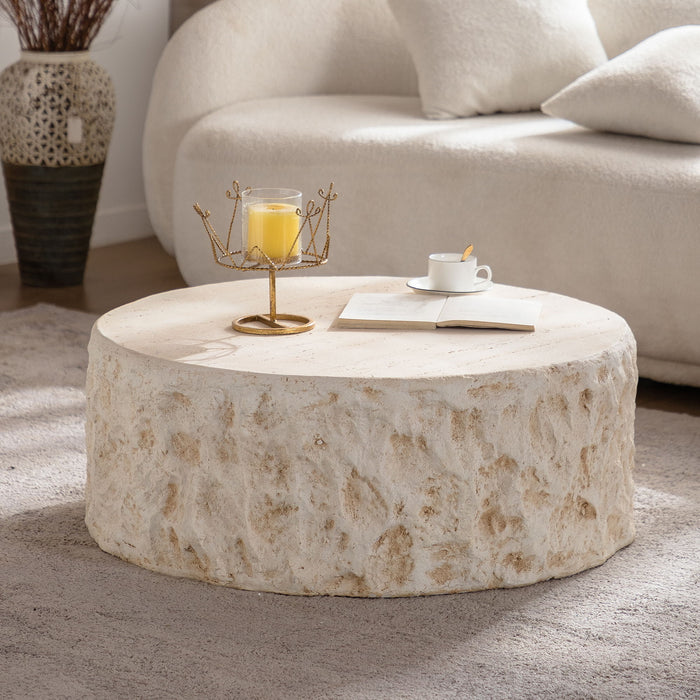 Round Coffee Table & Smooth Texture For Living Room - Light Beige Home Essentials