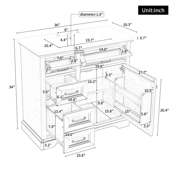 Modern Bathroom Vanity With Sink Top, 4 Drawers And 1 Soft-Close Door Hearth and Haven