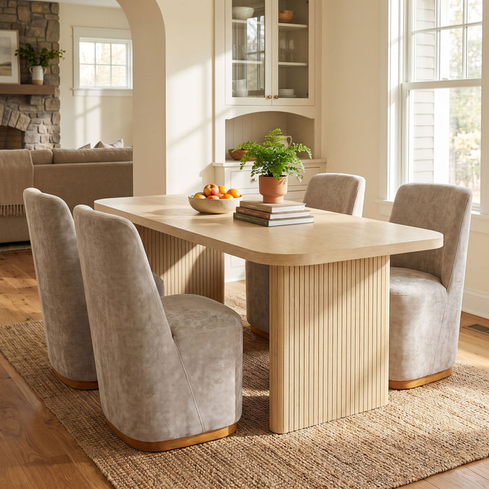 Dining Table Set With 4 Upholstered Dining Chairs Noble House