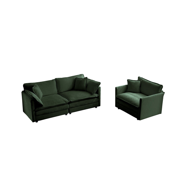 2 Seater Loveseat And Chair Set, 2 Piece Sofa & Chair Set, Loveseat And Accent Chair, 2 Piece Upholstered Chenille Sofa Living Room Couch Furniture (1 / 2 Seat), Green Chenille