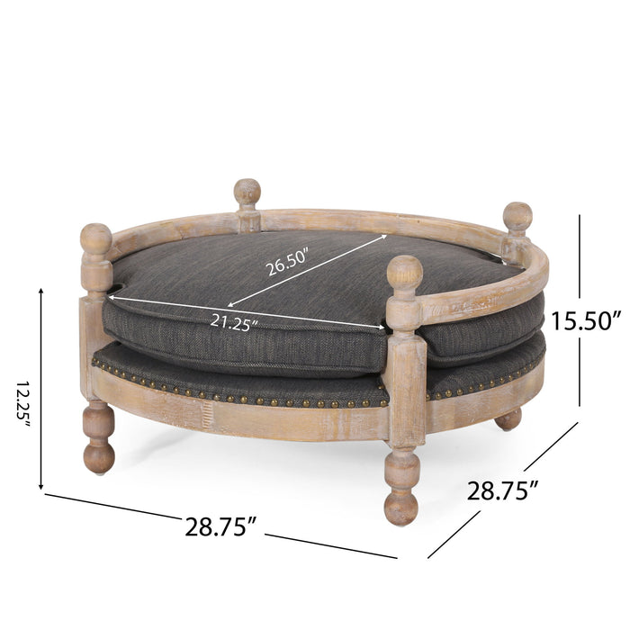 Round Pet Sofa, Wide Upholstered Pet Bed - Charcoal Noble House