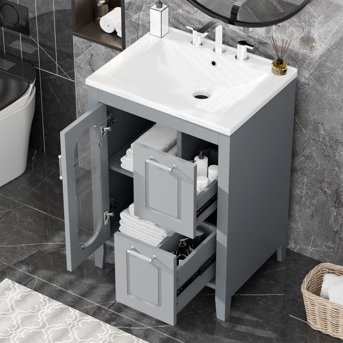 Modern Bathroom Vanity With Sink, Cabinet With 2 Drawers And Door, Adjustable Shelf Hearth and Haven