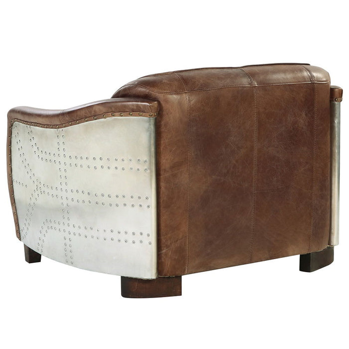 Brancaster - Loveseat - Retro Brown Top Grain Leather & Aluminum ACME