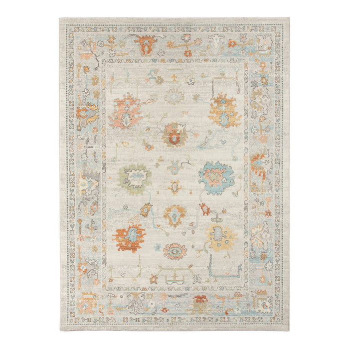 9' X 12' Floral Stain Resistant Indoor / Outdoor Area Rug - Blue / Orange