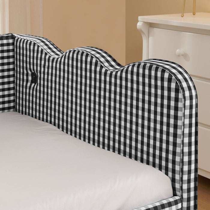 Gingham Daybed With USB Charging Port, Wave Shaped Design Home Essentials
