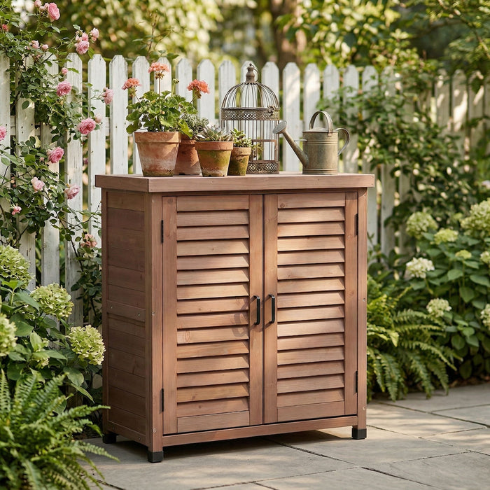 Potting Bench With Storage Cabinet And Metal Table Top For Outdoor Home Essentials