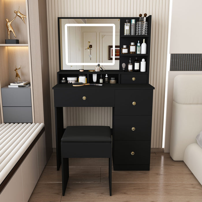 Vanity Desk With Mirror, 3 Color Lighting And Stool Home Essentials