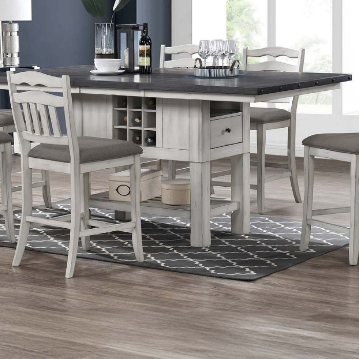 Counter Height Dining Table With 2 Leaves, Under Table Storage - Antique White / Gray Home Essentials