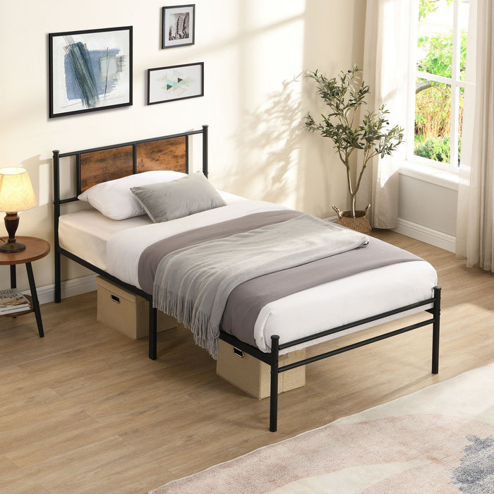 ModerMetal Bedframe With Wood Panel Headboard Home Essentials