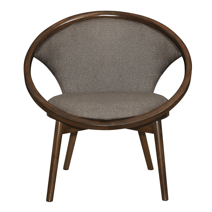 Mid - Century Design Solid Rubberwood Unique Accent Chair 1 Piece Brown Fabric Upholstered Modern Home Furniture Walnut Finish Frame