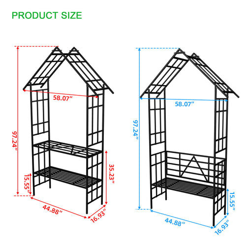 Garden Arch With Bench Turned Into Flower Stand Climbing Plants Support Outdoor - Black Daily Nest