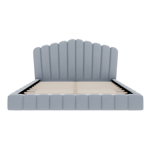 Queen Upholstered Bed Frame With Shell Shaped Headboard - Light Blue - Light Blue Hearth and Haven
