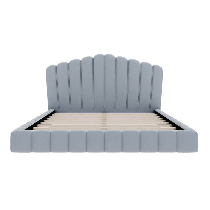 Queen Upholstered Bed Frame With Shell Shaped Headboard - Light Blue - Light Blue Hearth and Haven