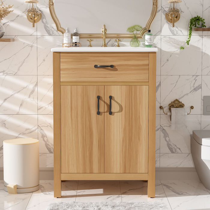 Bathroom Vanity With Flip Drawer, 2 Soft Close Doors, Adjustable Shelf And Ceramic Sink Hearth and Haven