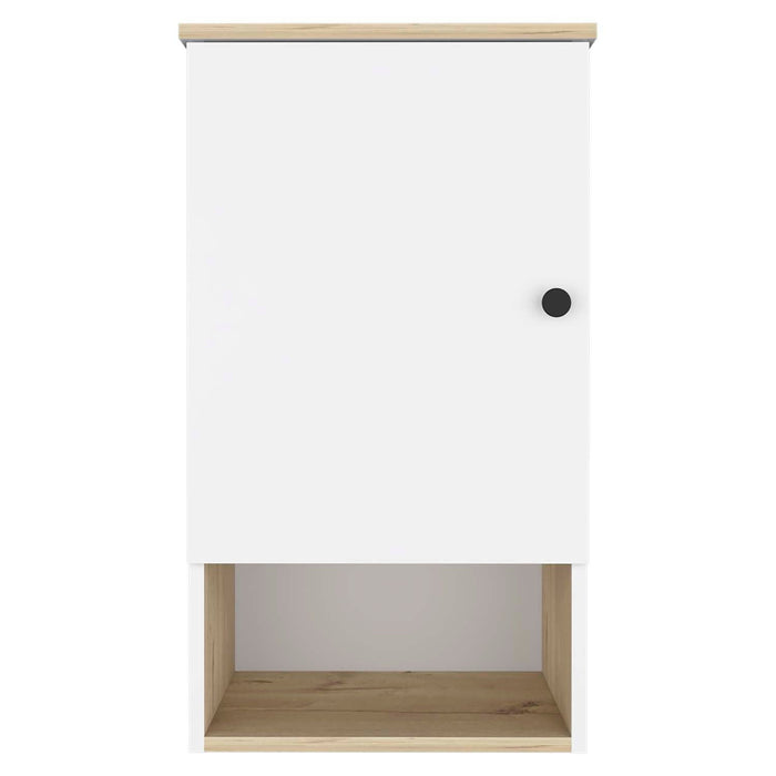 Wall Mounted Cabinet With Three Shelves - Light Oak And White