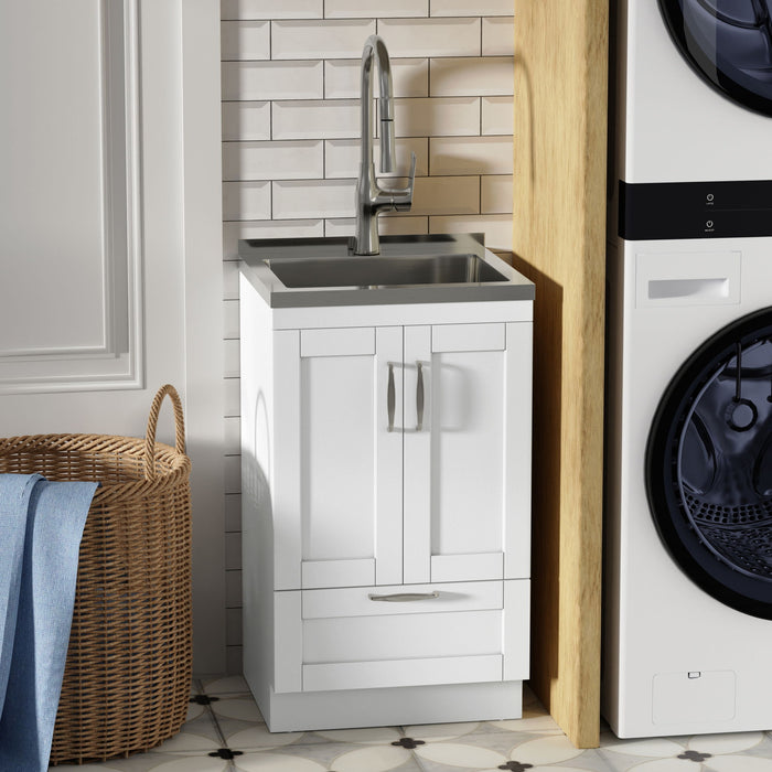 Reed - Deluxe Laundry Cabinet With Pull-Out Faucet And Stainless Steel Sink Simpli-Home