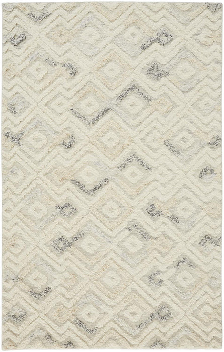 Geometric Tufted Handmade Area Rug - Ivory Gray And Black Wool - 12' X 15'