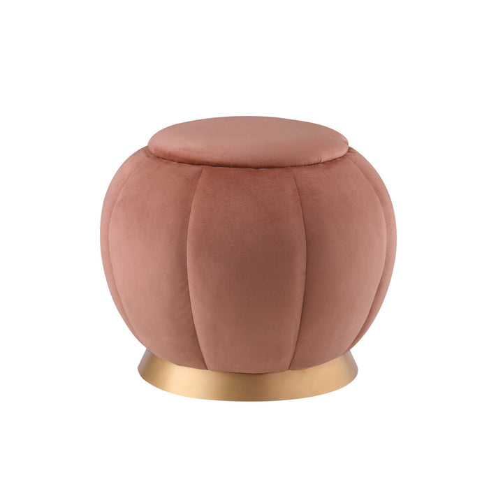 Velvet Round Ottoman - Gold / Blush