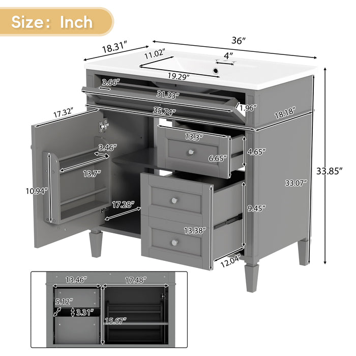 Bathroom Vanity With Top Sink, 2 Drawers, Tip Out Drawer Hearth and Haven