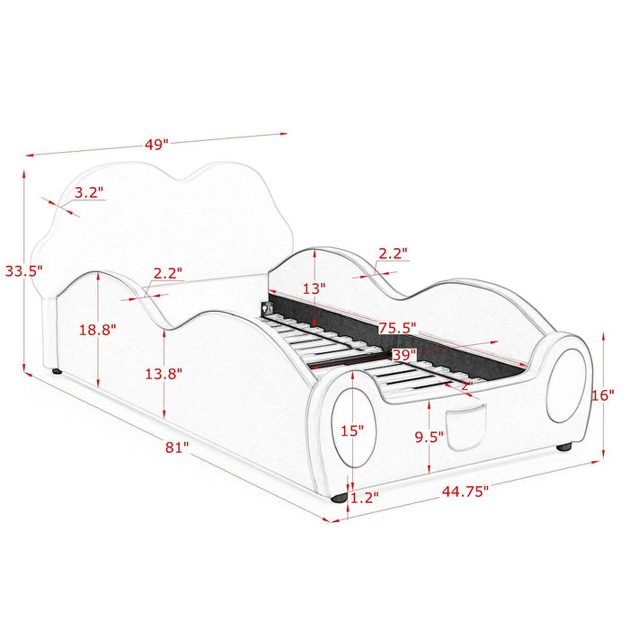 Cute Cloud Shape Bed With Guardrails Cartoon Design, Storage Pocket Home Essentials